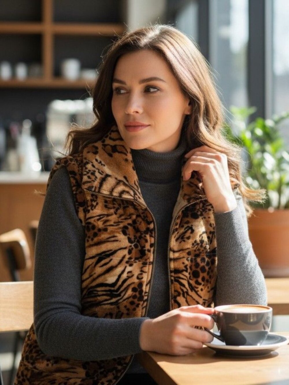 Jones New York Soft Velour Mixed Animal Print Vest Mob Wife Fall Layering Essent